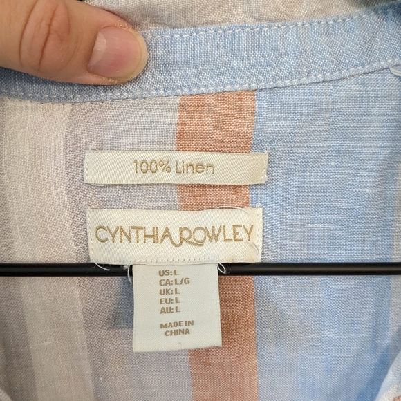 Cynthia Rowley Stripe Linen Beachy Coastal Tunic Top 3/4 Sleeve Shirt - Picture 4 of 5